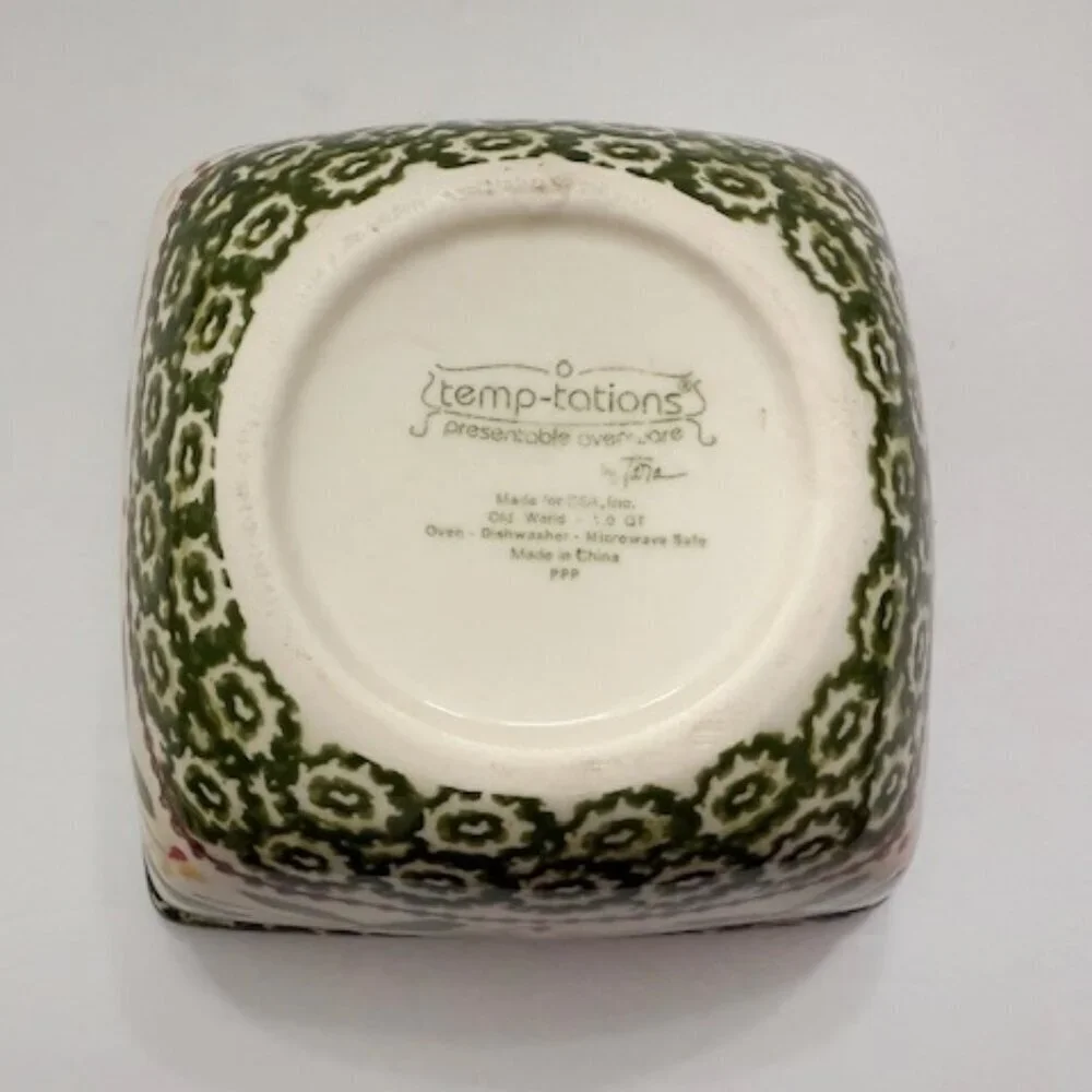 Temp-Tations by Tara Old World Green 6" Square Bowl w/ Lid Bakeware 1.0 Qt. - Picture 7 of 7